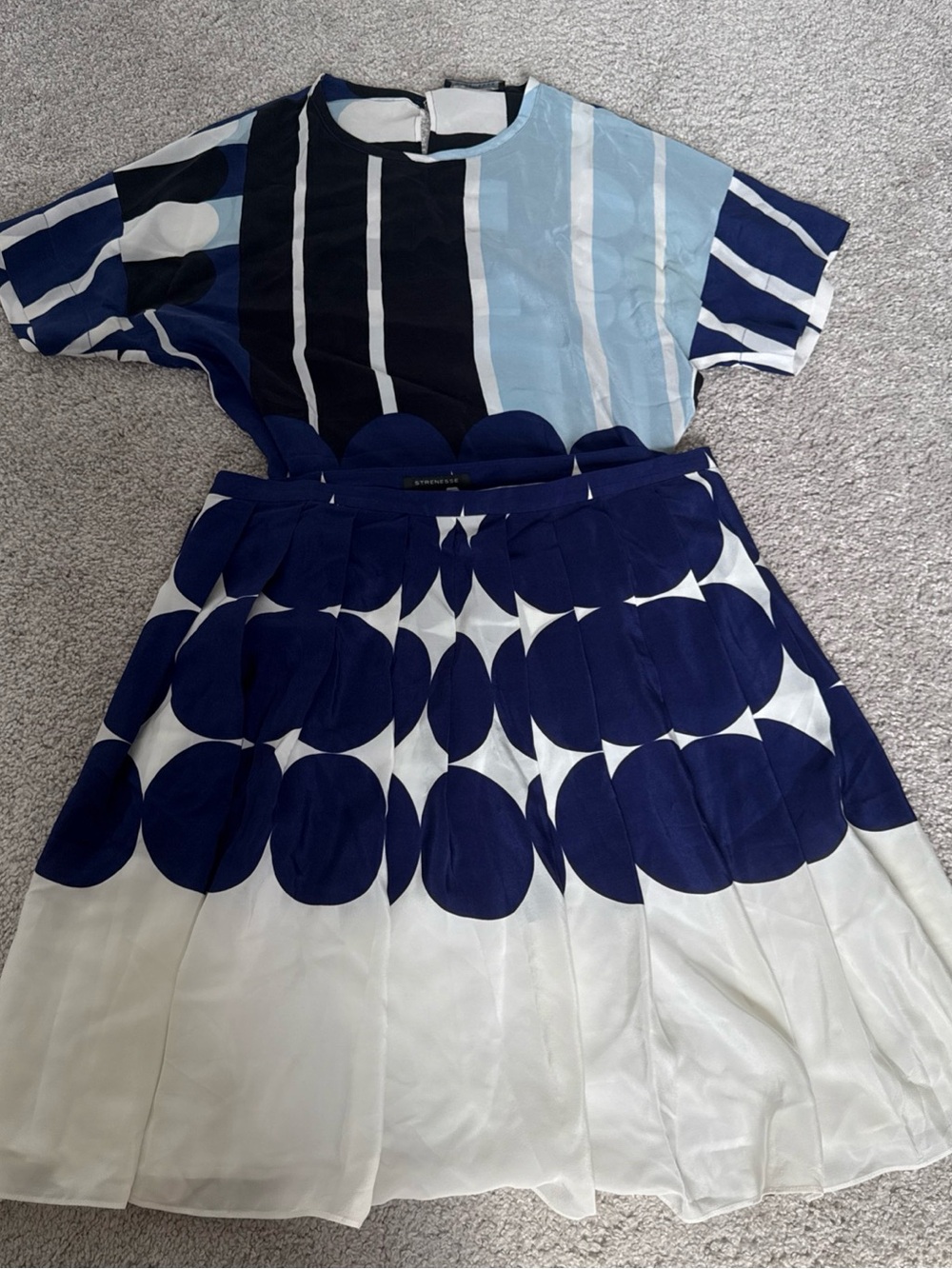 Strenesse Gabriele Strehle Vintage 100% Silk Skirt Set Pleated Polka Dots Sz 38